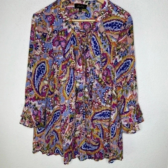 Melissa Paige tropical bell sleeve floral top size Medium - Picture 1 of 4